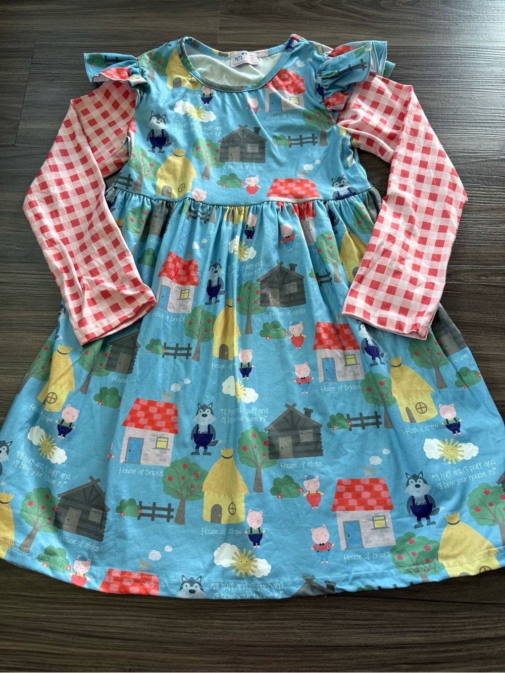 Girl’s 7/8 Pete + Lucy The Three Little Pig Storybook Print Long Sleeve Dress